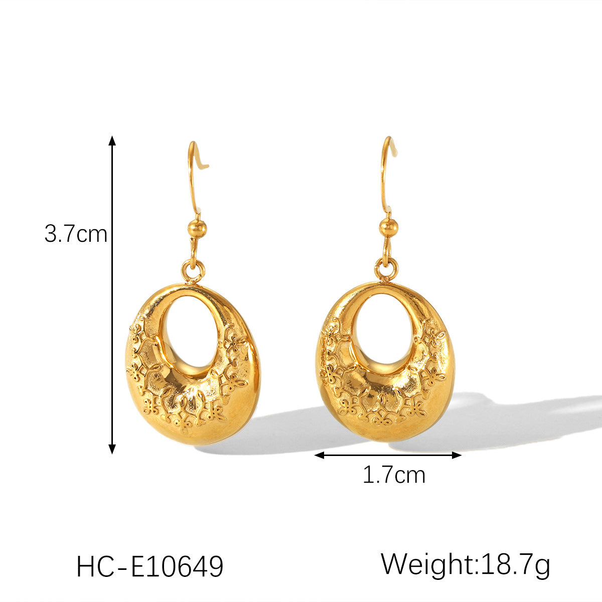 Orecchini pendenti da donna in acciaio inossidabile con placcatura in oro 18 carati, design geometrico stile palazzo francese e anello ovale