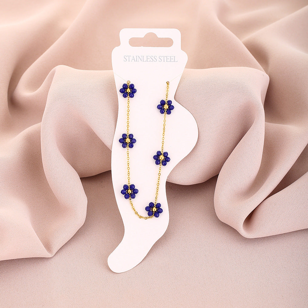 Fashion Petal-Shaped Titanium Steel Anklet for Women with Crystal Accents