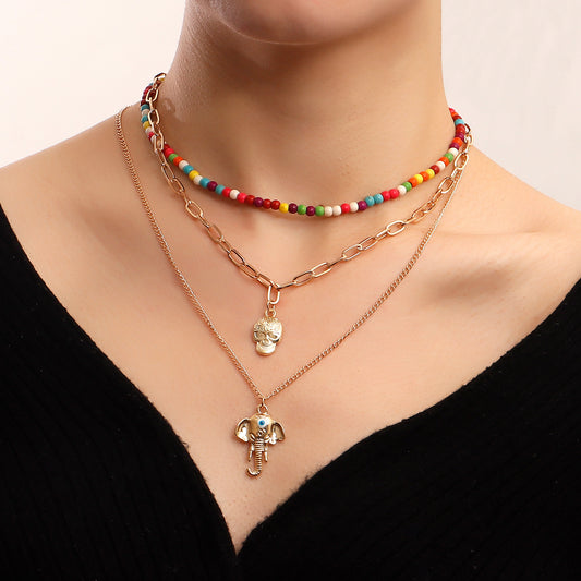 Collar con colgante de nariz de elefante de estilo bohemio para mujer con cadena de aleación de forma geométrica y acabado chapado