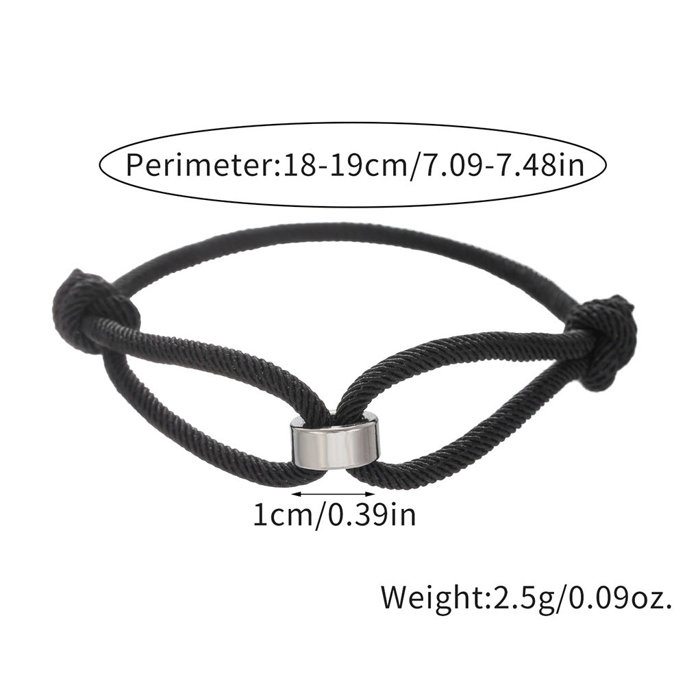 Handmade Geometric Round Stainless Steel Sliding Adjustable Rope Bracelet