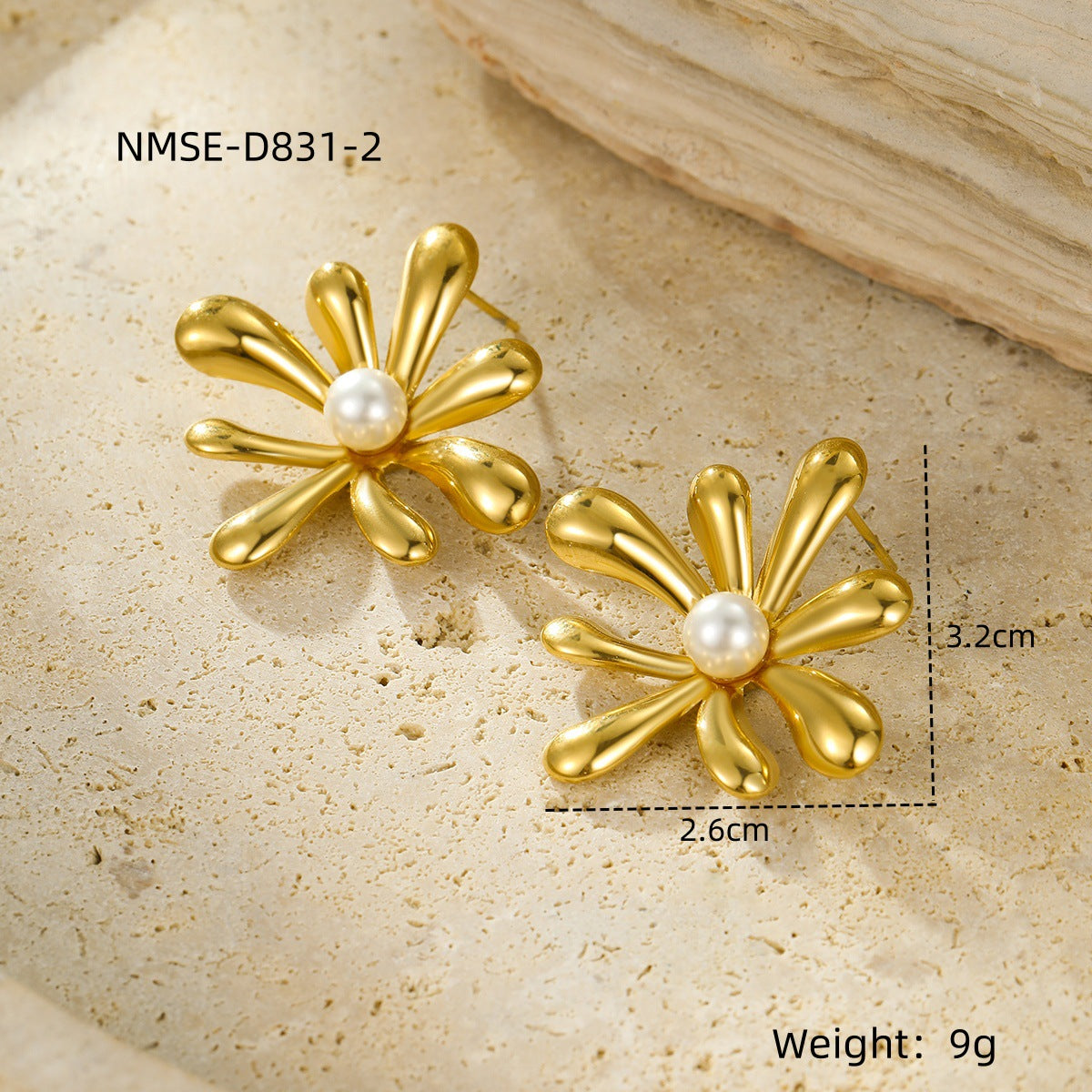 Pendientes Vintage de Acero Inoxidable con Forma de Girasol, Chapado en Oro de 18K e Incrustaciones de Piedras Naturales para Mujer