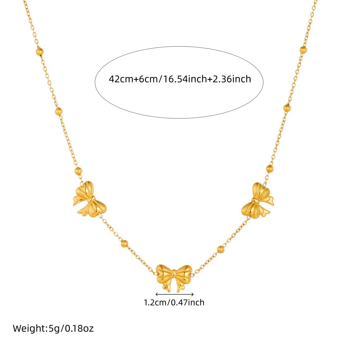 Minimalist Gold Plated Stainless Steel Ball Chain Necklace with Bow Pendant for Women