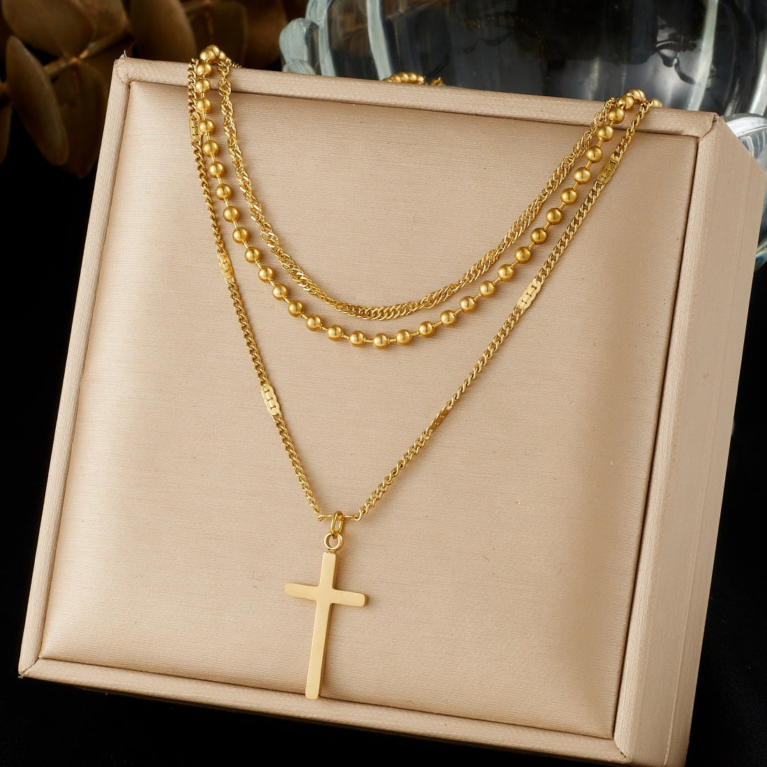 Vintage Gold Plated Cross Stainless Steel Necklace for Women