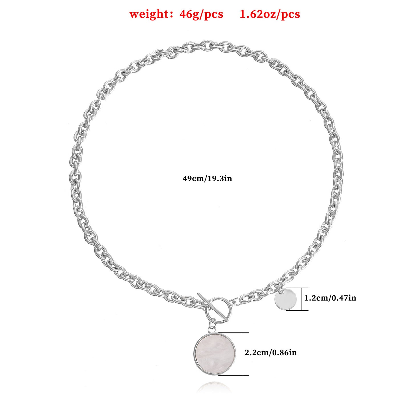 Punk Style Geometric Mother-of-Pearl Inspired Pendant Necklace for Women Alloy Plated Clavicle Chain