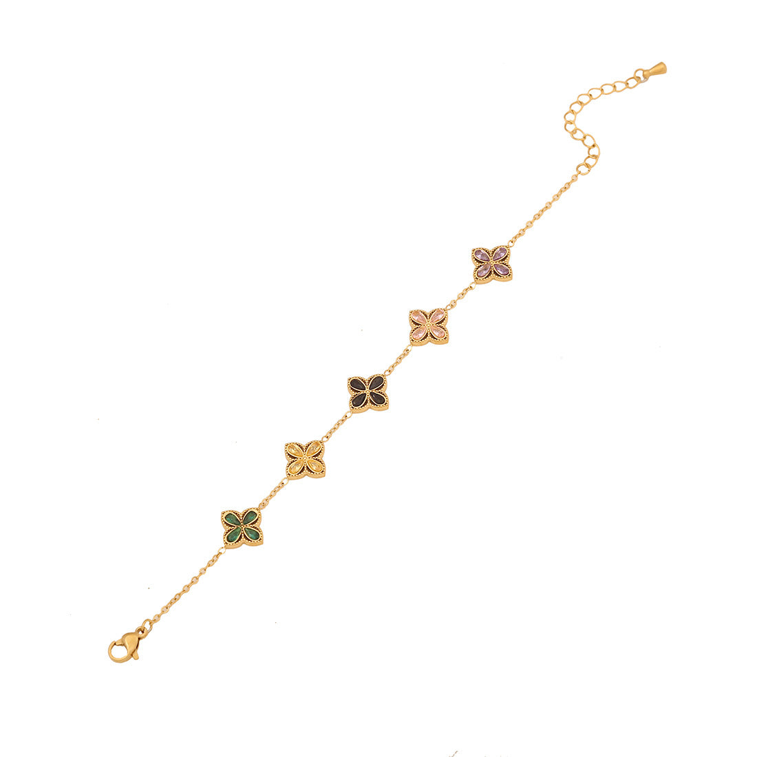Bracciale da donna stile OL con fiore di zirconi in acciaio inossidabile con finitura placcata