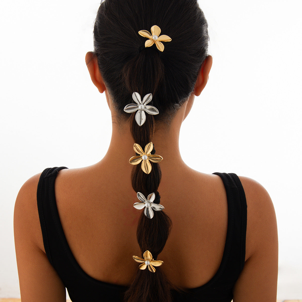 Fashionable Alloy Floral Bow Hair Tie with Imitation Pearl
