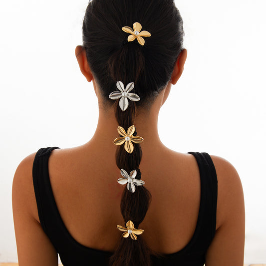 Fashionable Alloy Floral Bow Hair Tie with Imitation Pearl