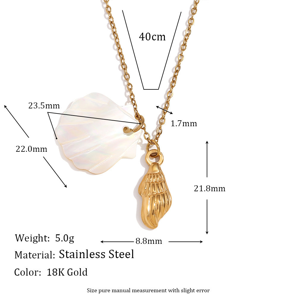 Minimalist Shell and Star Pendant Necklace in Stainless Steel with 18K Gold Plating for Women