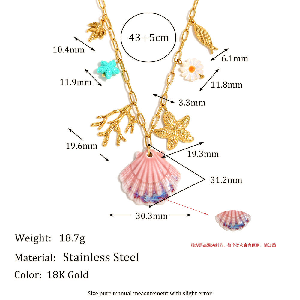 Fashionable Shell-Shaped Pendant Necklace in Stainless Steel with 18K Gold Plating for Women
