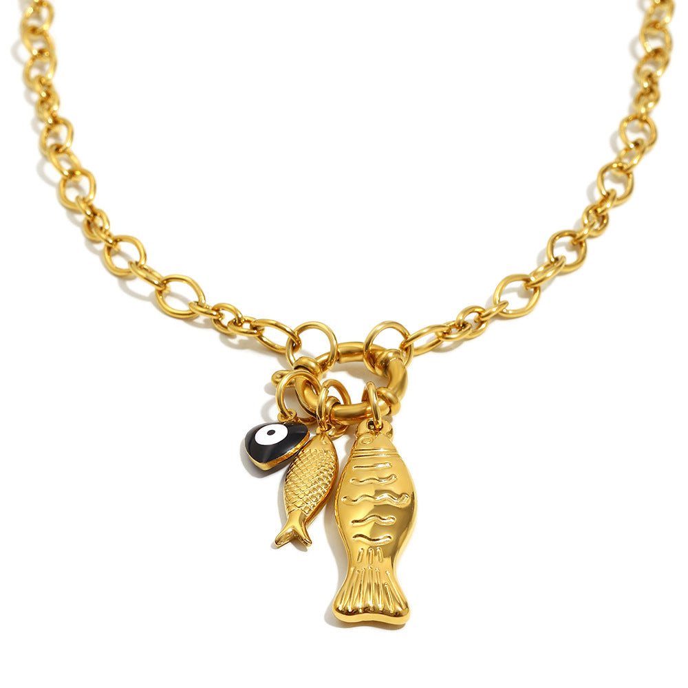 Minimalist Irregular Fish Pendant Necklace in Stainless Steel with 18K Gold Plating for Women