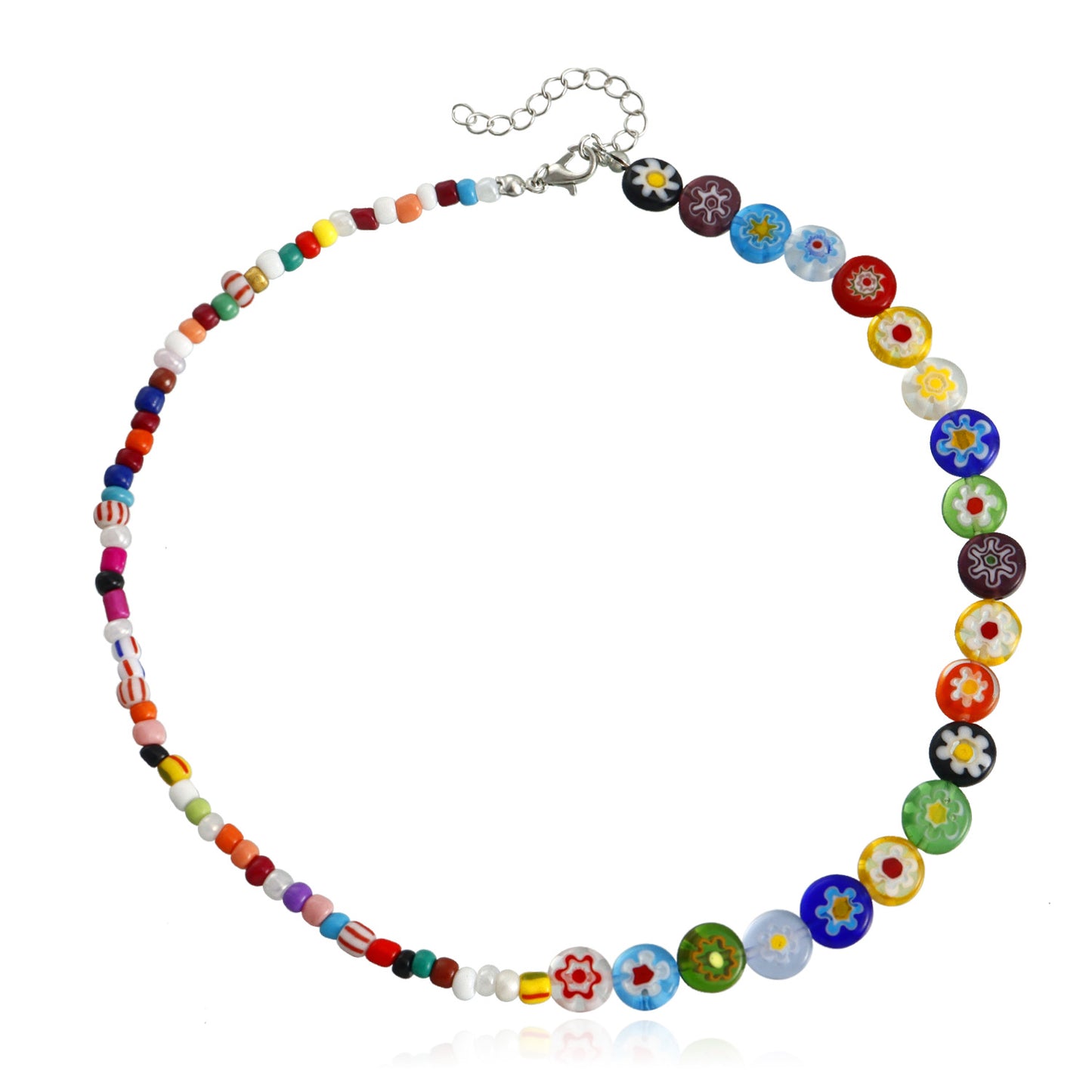 Handmade Geometric Glass Rainbow Flower Pendant Necklace for Women with Fresh Sweet Style