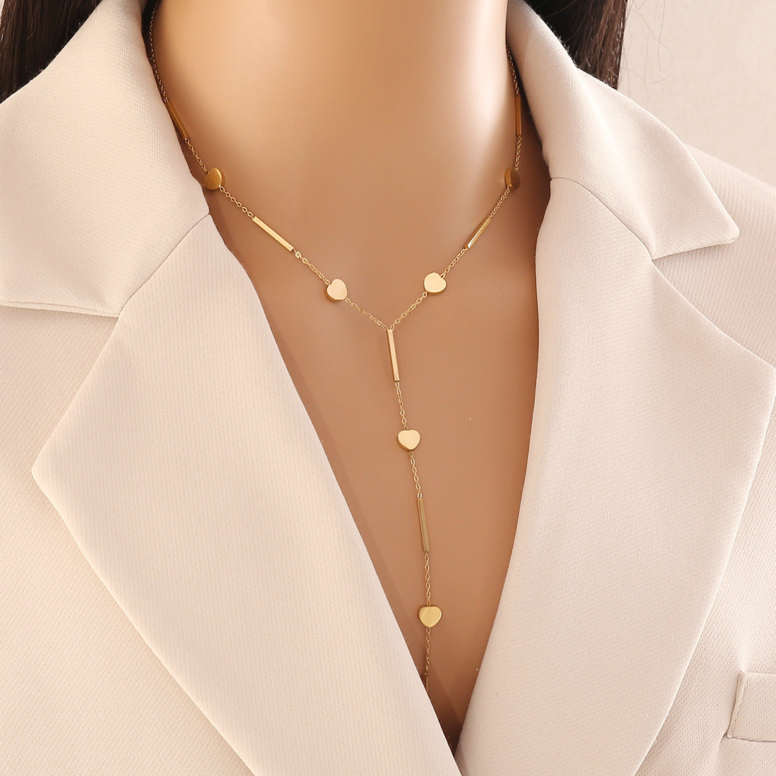 Fashion OL Style Heart-Shaped Stainless Steel Y-Necklace with Plated Finish for Women