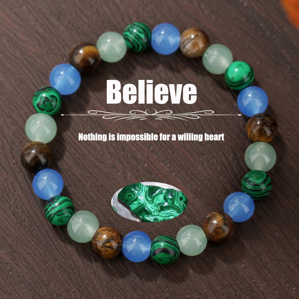 Natural Gemstone Geometric Round Beaded Bracelet Unisex