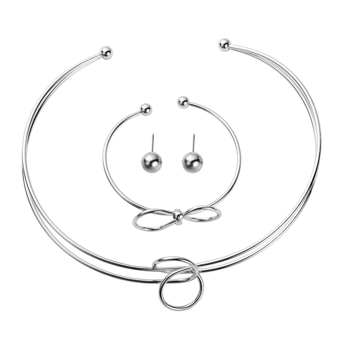 Set di collana girocollo da donna in metallo geometrico minimalista con finitura lucida