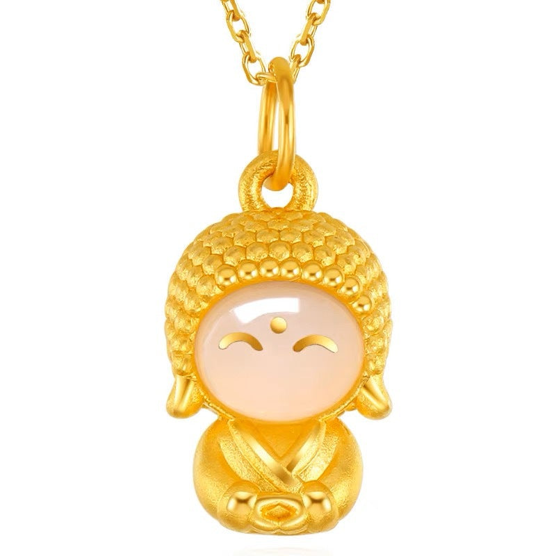 Minimalist Smiley Buddha Pendant Necklace for Women and Men in Titanium Steel with Plated Finish, Lightweight Clavicle Chain