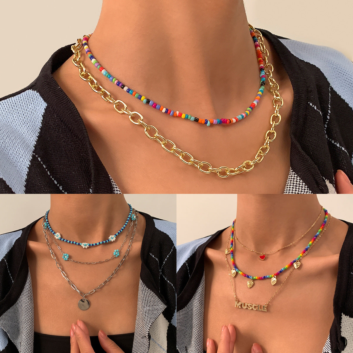 Vintage Bohemian Star Alloy Plated Tassel Beaded Necklace for Women