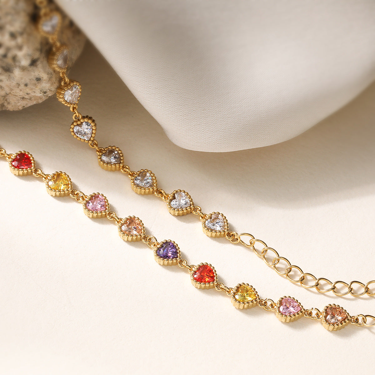 Minimalist Luxury Heart Geometric Stainless Steel Plated Cubic Zirconia Bracelet for Women