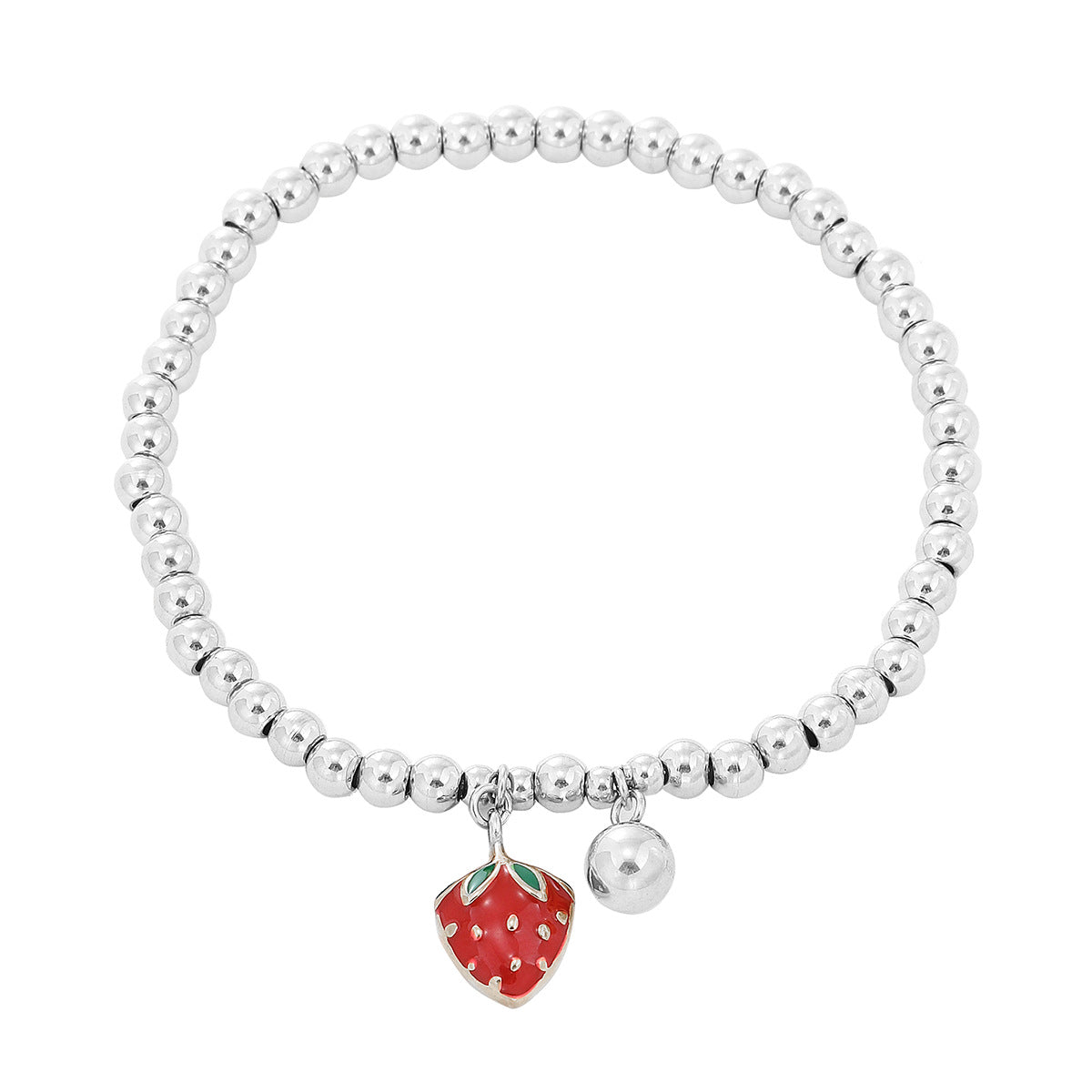 Fashionable Strawberry Charm Titanium Steel Bracelet for Women with 18K Gold Plated Beads and Stainless Steel Chain
