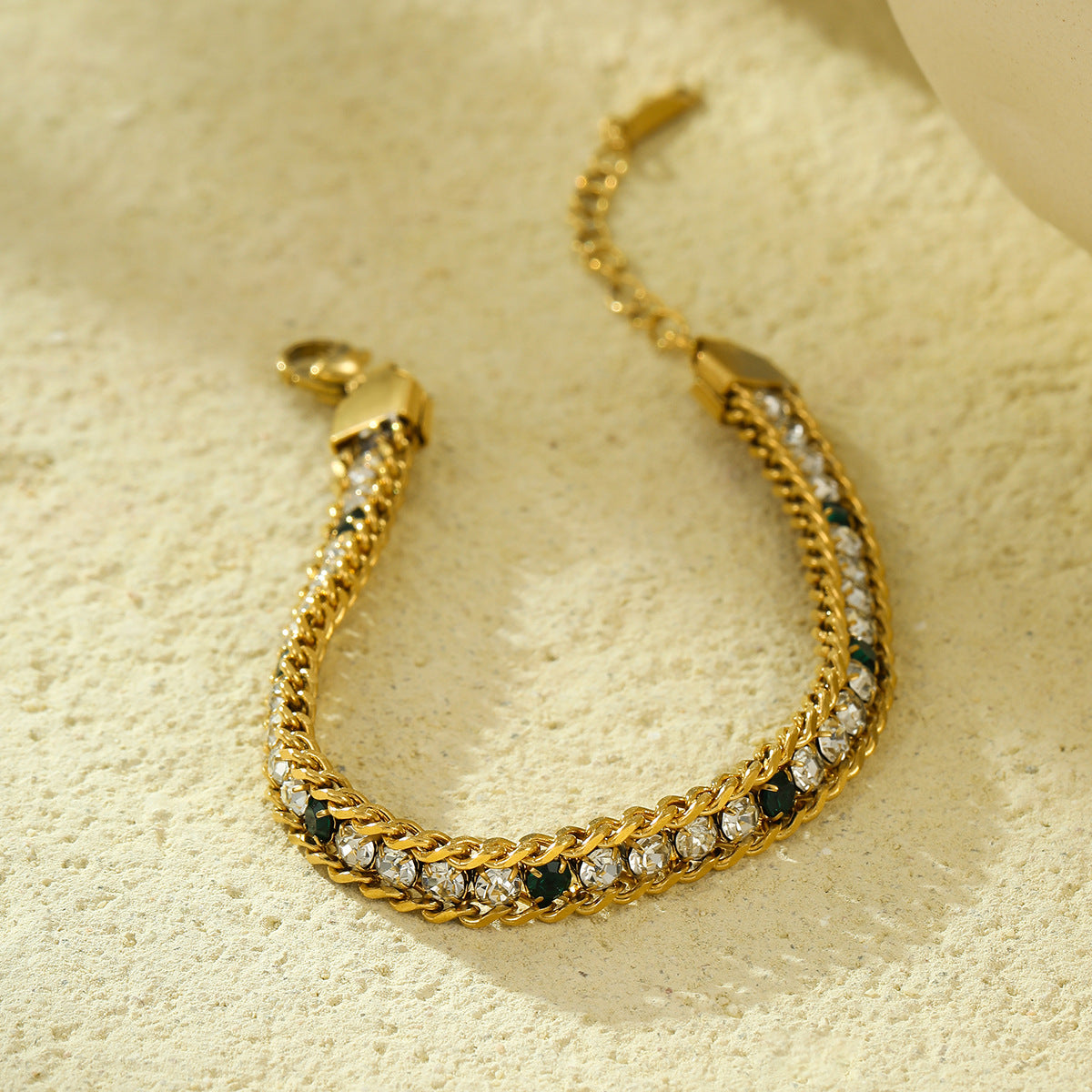 Minimalist Titanium Steel Bracelet for Women with Colorful Zircon Inlay and Plated Finish