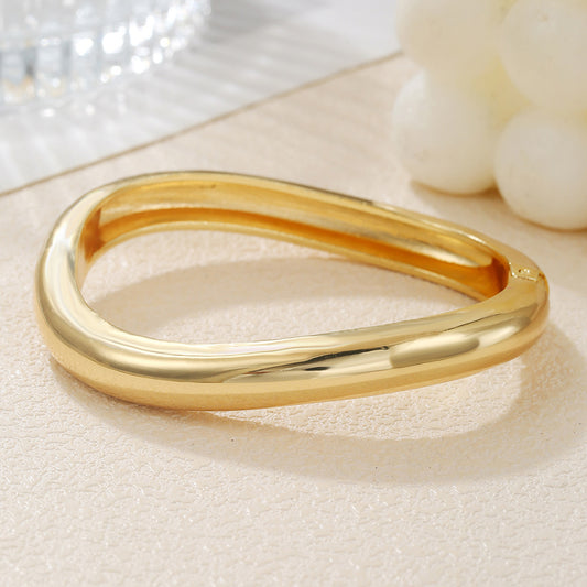 Minimalist Geometric Round Plated Alloy Spring Cuff Bracelet