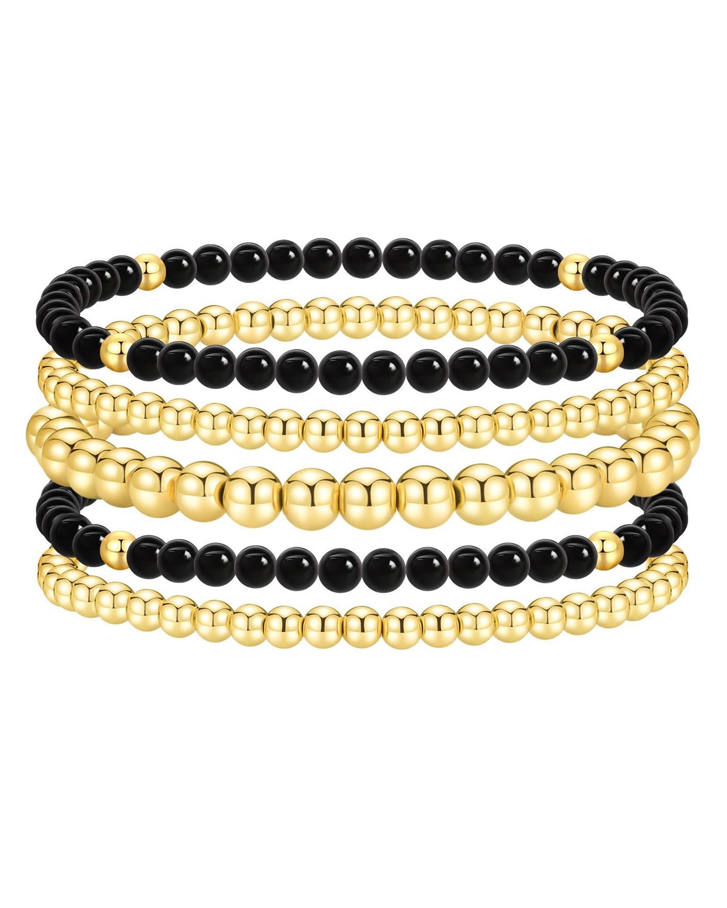 Bohemian 14K Gold Plated Brass Geometric Round Turquoise Beaded Bracelet Set for Women