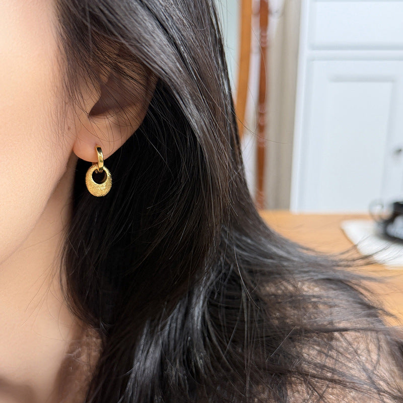 Pendientes Colgantes Ovalados Geométricos Minimalistas de Metal Galvanizado para Mujer con Postes de Acero