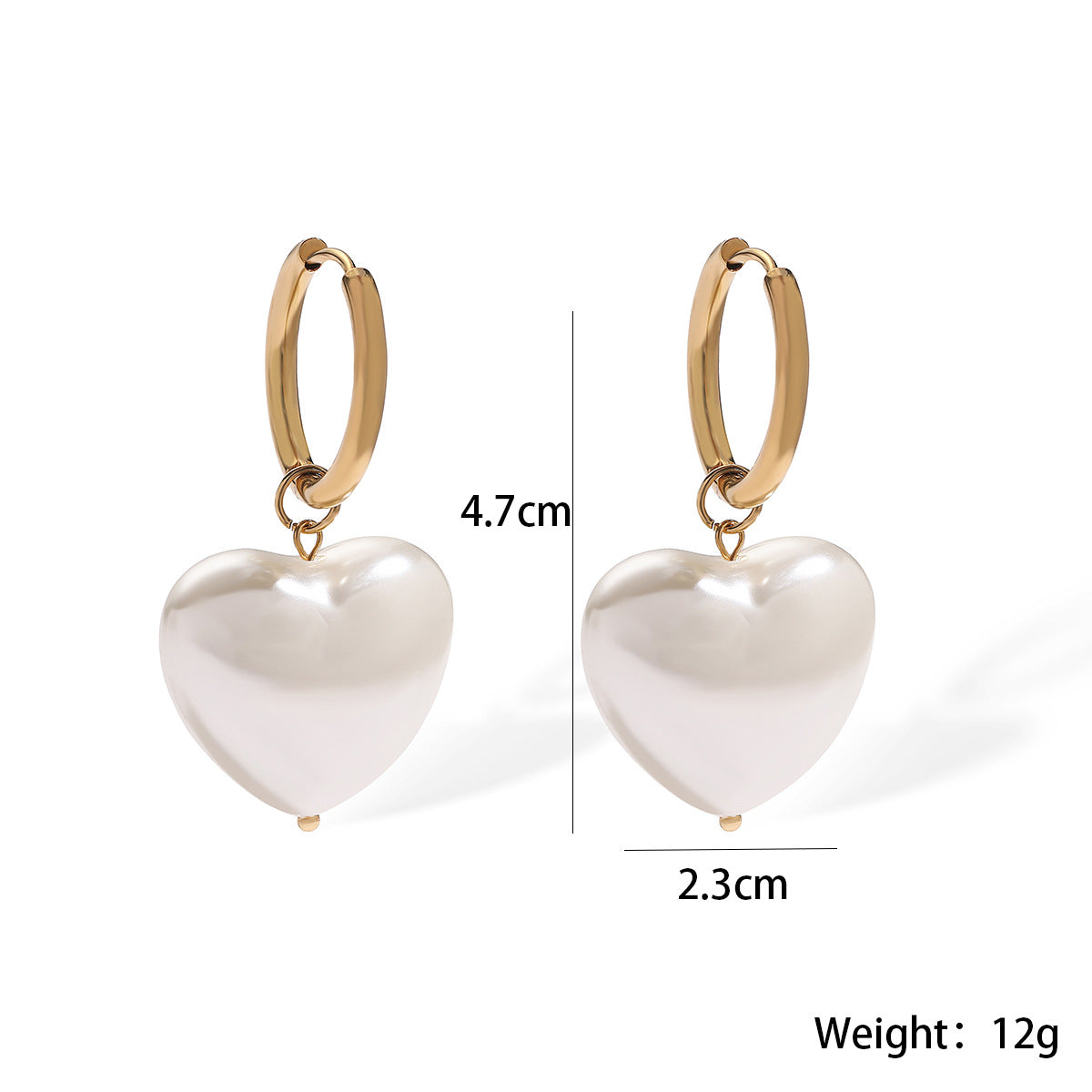 Orecchini Eleganti da Donna Placcati Oro 18 carati a Forma di Cuore in Acciaio Inossidabile con Perle, Accessorio di Moda Minimalista