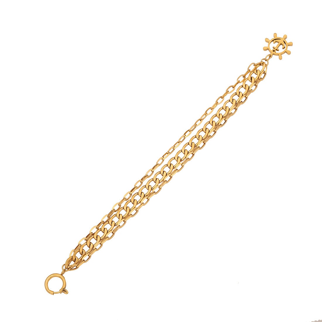Edgy Geometric Anchor and Ship Wheel Pendant Stainless Steel Bracelet for Women with Plated Finish