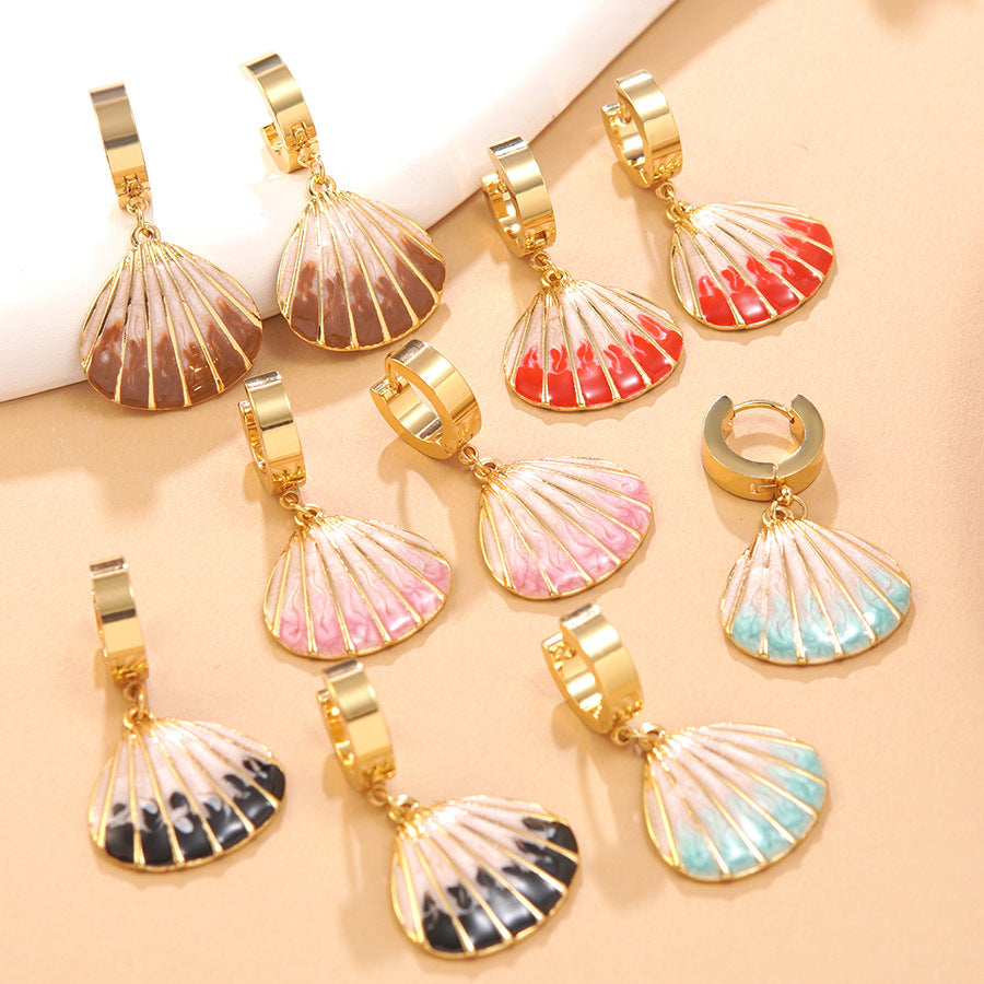 Sweet Geometric Drip Oil Stainless Steel Earrings Shell Design