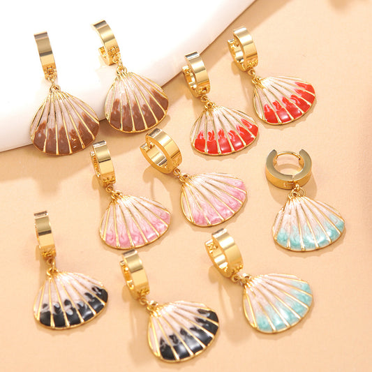 Sweet Geometric Drip Oil Stainless Steel Earrings Shell Design