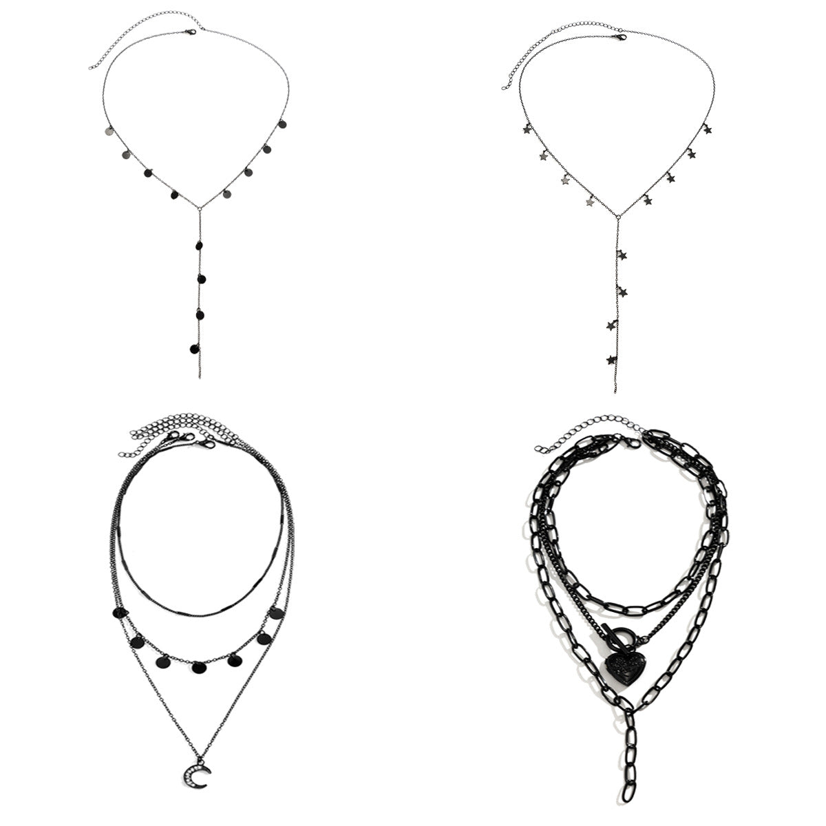 Minimalist Sweet Star Heart Rhinestone Alloy Pendant Plated Brass Curb Chain Layered Necklace for Women