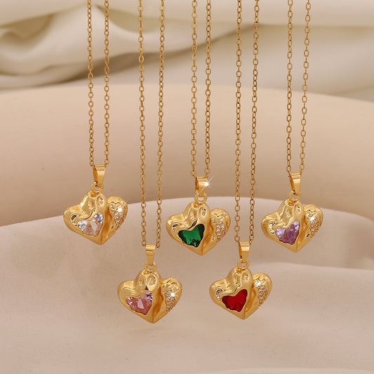 Collar elegante de acero inoxidable con colgante en forma de corazón, dije de cobre chapado en oro y cadena tipo O para mujer
