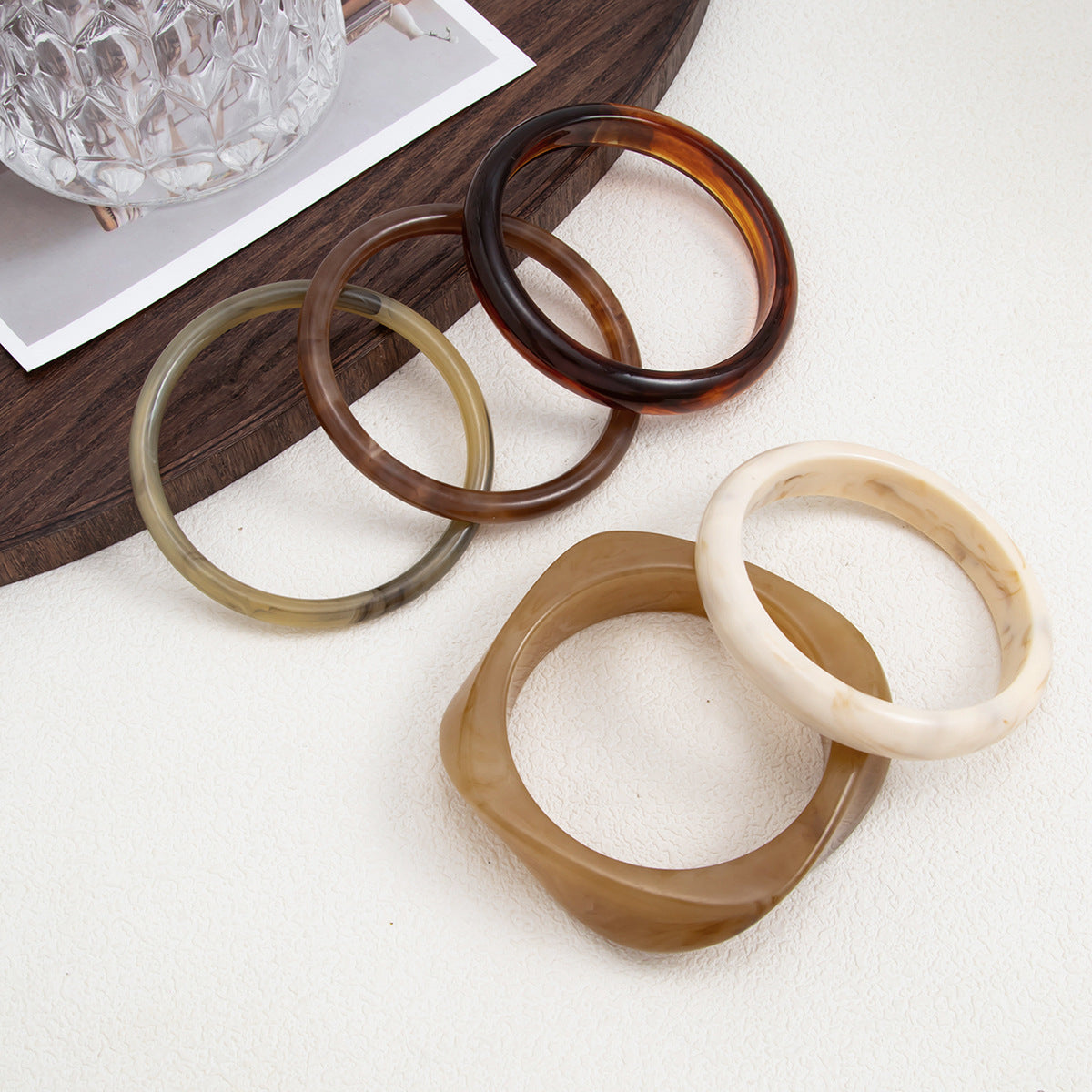 Vintage Geometric Gradient Resin Wide Cuff Bracelet