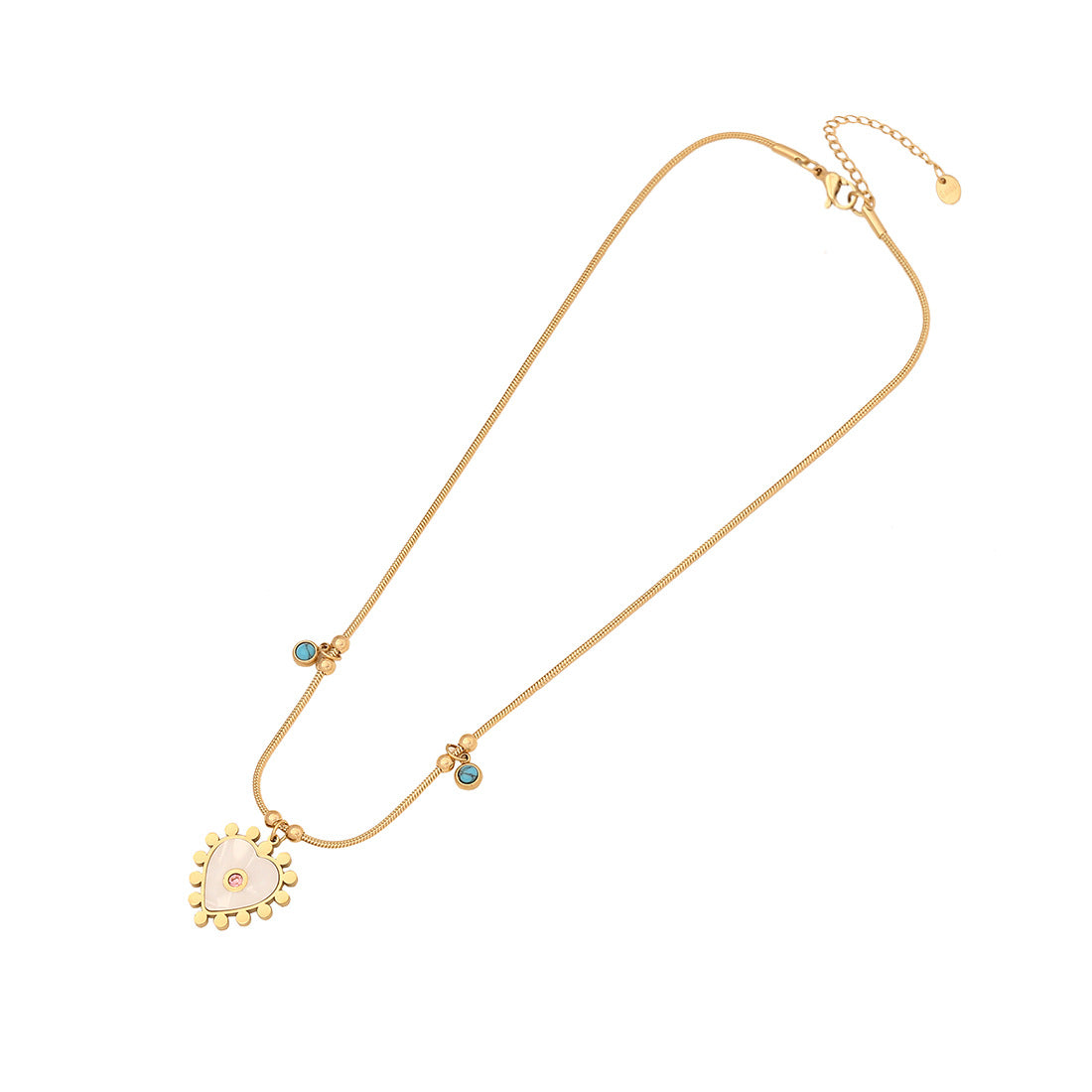Fashionable Heart-Shaped Stainless Steel Necklace with Pearl Flower Pendant and Plated Finish for Women