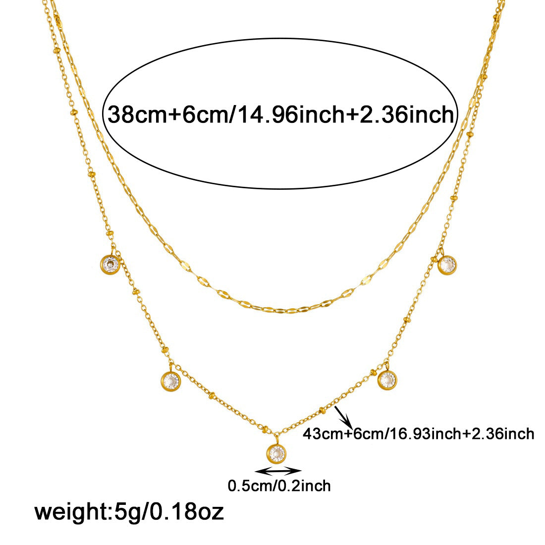 Minimalist Gold Plated Round Geometric Stainless Steel Rhinestone Lips Double Layer Necklace for Women