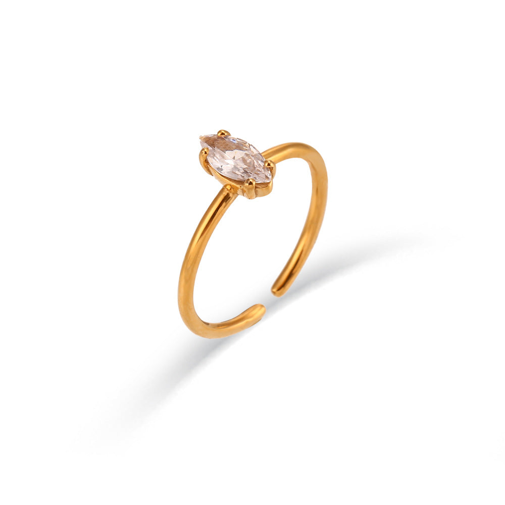 Anillo Abierto Ovalado de Circonita, Minimalista Geométrico, de Acero Inoxidable con Chapado en Oro de 18K para Mujer