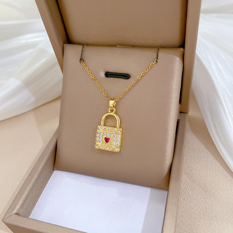 Collar minimalista de acero de titanio con forma de corazón y circonitas cúbicas para mujer y hombre