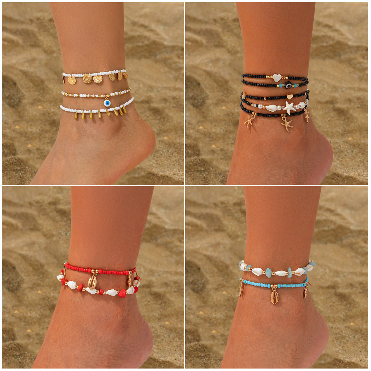 Casual Round Teardrop Acrylic Bead Anklet Set for Women