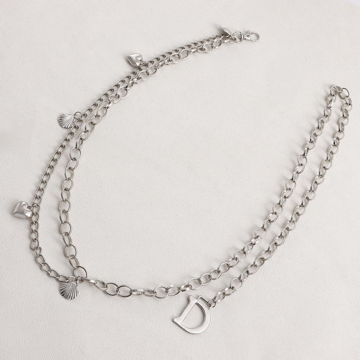 Casual Punk Double Layer Shell Heart Letter D Body Chain for Women