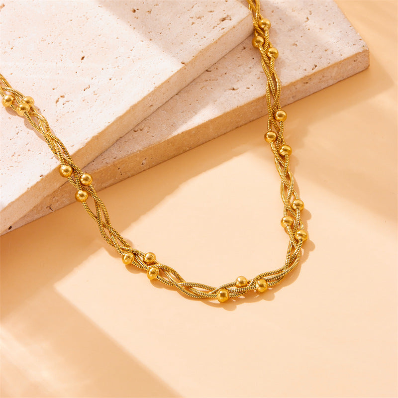 Collar de Cuerda Cruzado de Acero Inoxidable con Baño de Oro Estilo Minimalista Chic para Mujer