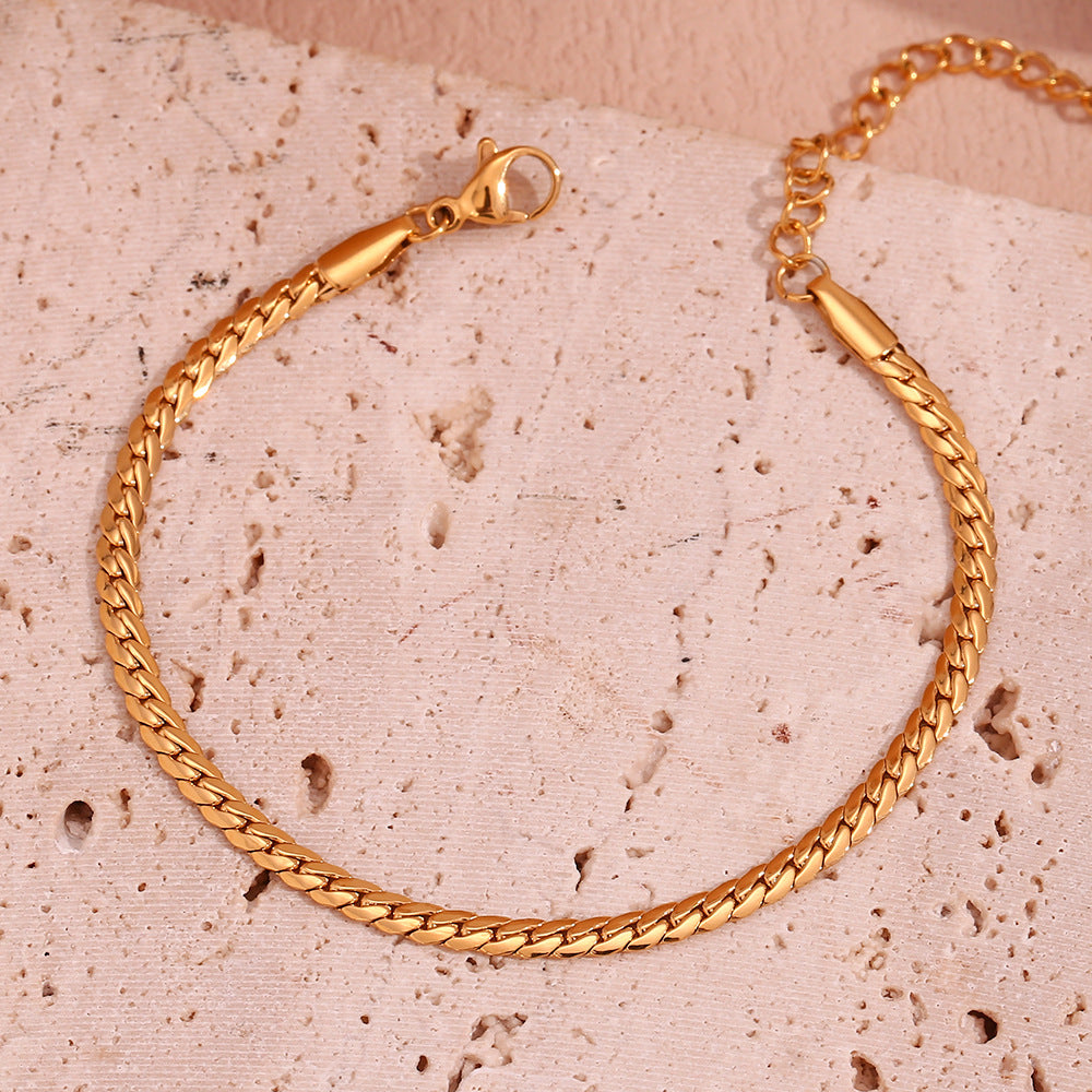Pulsera de Acero Titanio Geométrica Minimalista para Mujer con Baño de Oro de 18K y Cadena NK Pulida