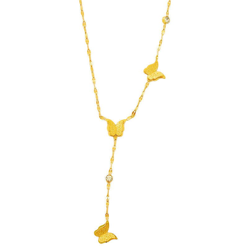 Minimalist Matte Titanium Steel Butterfly Tassel Necklace