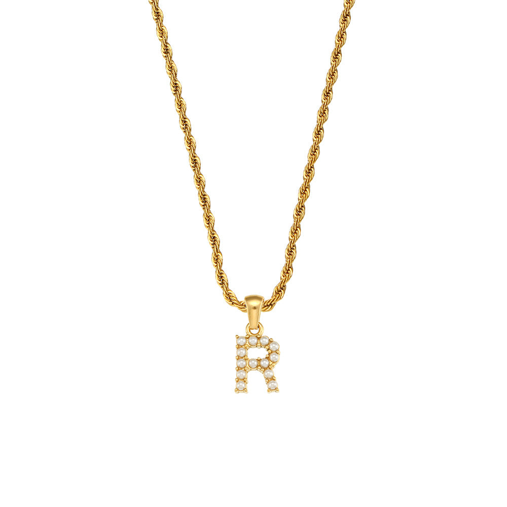 Fashionable Minimalist Letter Pendant Necklace for Women Stainless Steel Twisted Chain with 18K Gold Plating