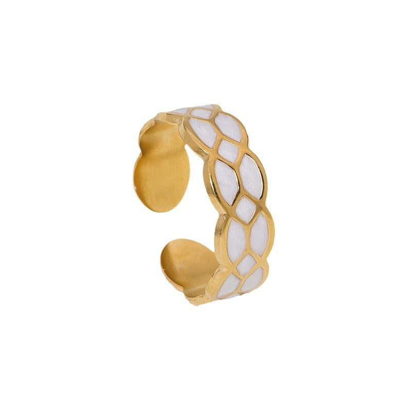 Anillo de titanio en forma de rombo, chapado en oro de 18 quilates, con esmalte y diseño geométrico minimalista para mujer