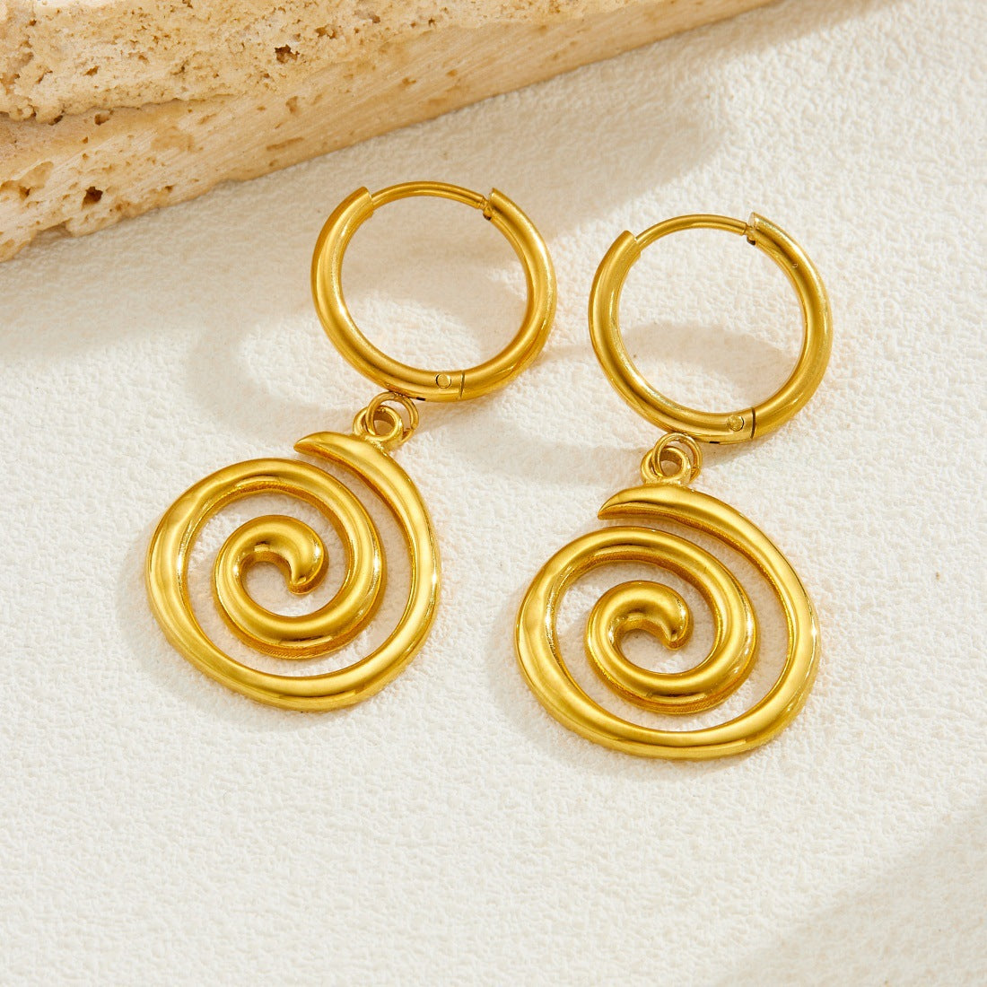 Minimalist Gold Plated Round Geometric Stainless Steel Earrings for Women