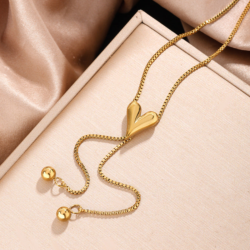 Elegante Conjunto de Collar y Pendientes de Acero Inoxidable con Baño de Oro de 18K con Colgante de Corazón y Lágrima para Mujer