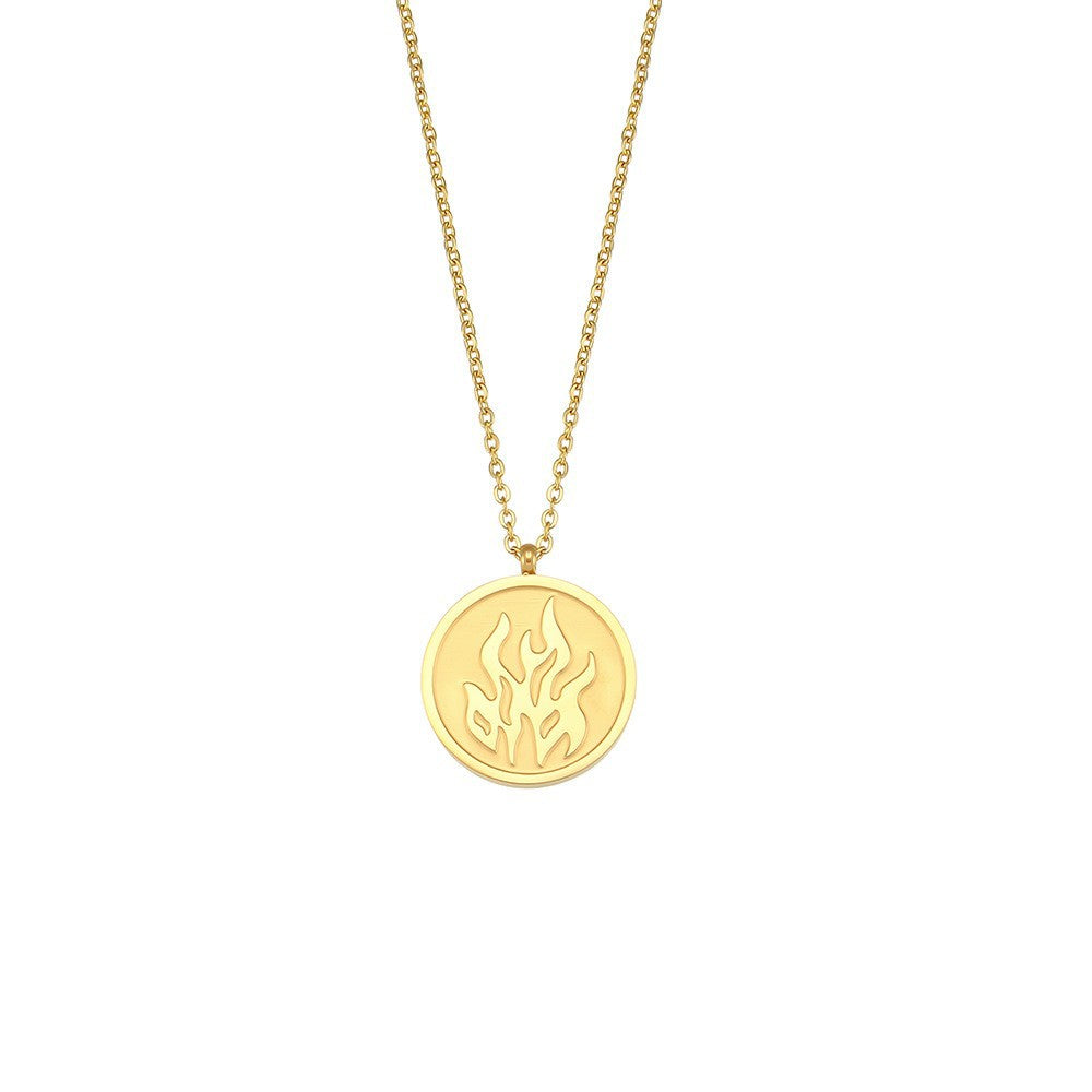Vintage Geometric Pendant Necklace for Women Stainless Steel with 18K Gold Plating and Zircon Inlay