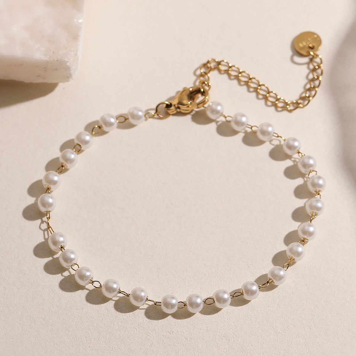 Minimalist Elegant Geometric Stainless Steel Plated Bracelet with Pearl for Women