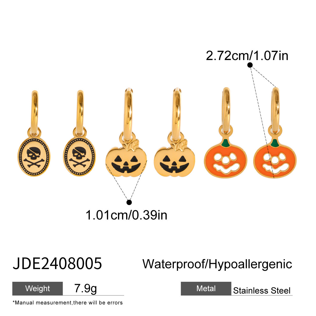 Geometric Stainless Steel Plated Pumpkin Skull Hoop Earrings for Women