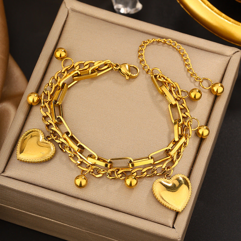 Vintage Sweet Heart Butterfly Geometric Titanium Steel Plated Bracelet for Women